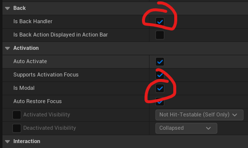 IsBackHandler and IsModal bools